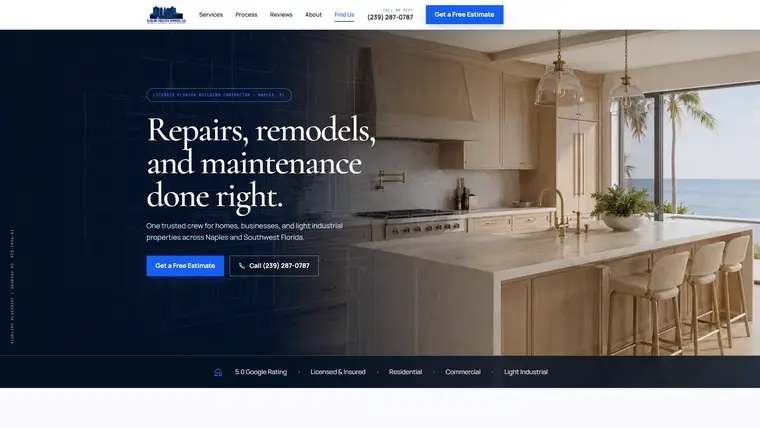 Home page of the Blueline Facilities Services build