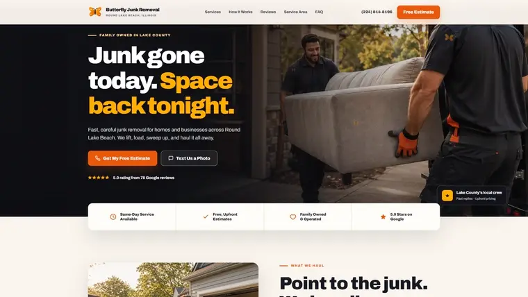 Home page of the Butterfly Junk Removal build