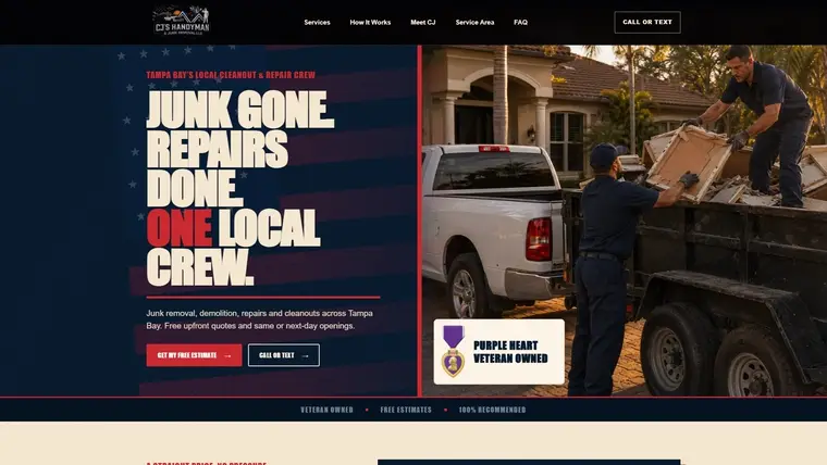 Home page of the CJ's Handyman and Junk Removal build