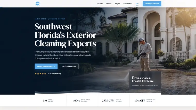Home page of the Coastal Pressure Wash build