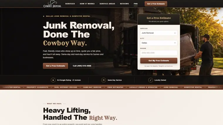 Home page of the Cowboy Disposal build