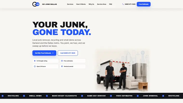 Home page of the Go Junk Dallas build