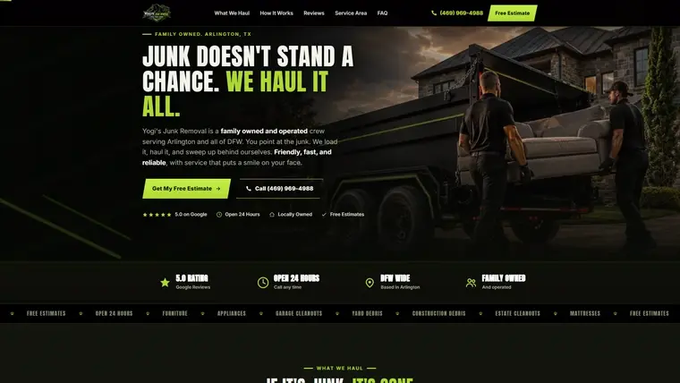 Home page of the Yogi's Junk Removal build